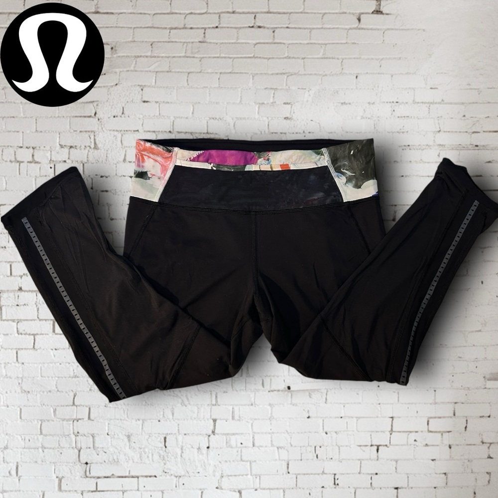 Lululemon Pace Pusher Crop Black Pigment Wave Sz 8. Zipper pocket - Picture 5 of 9